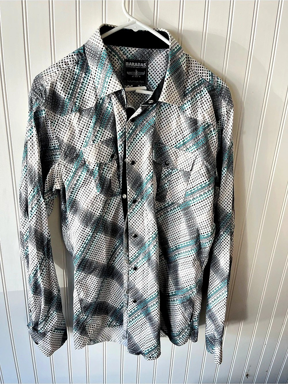 Barabas Geometric Button Down in White & Black XL Like New